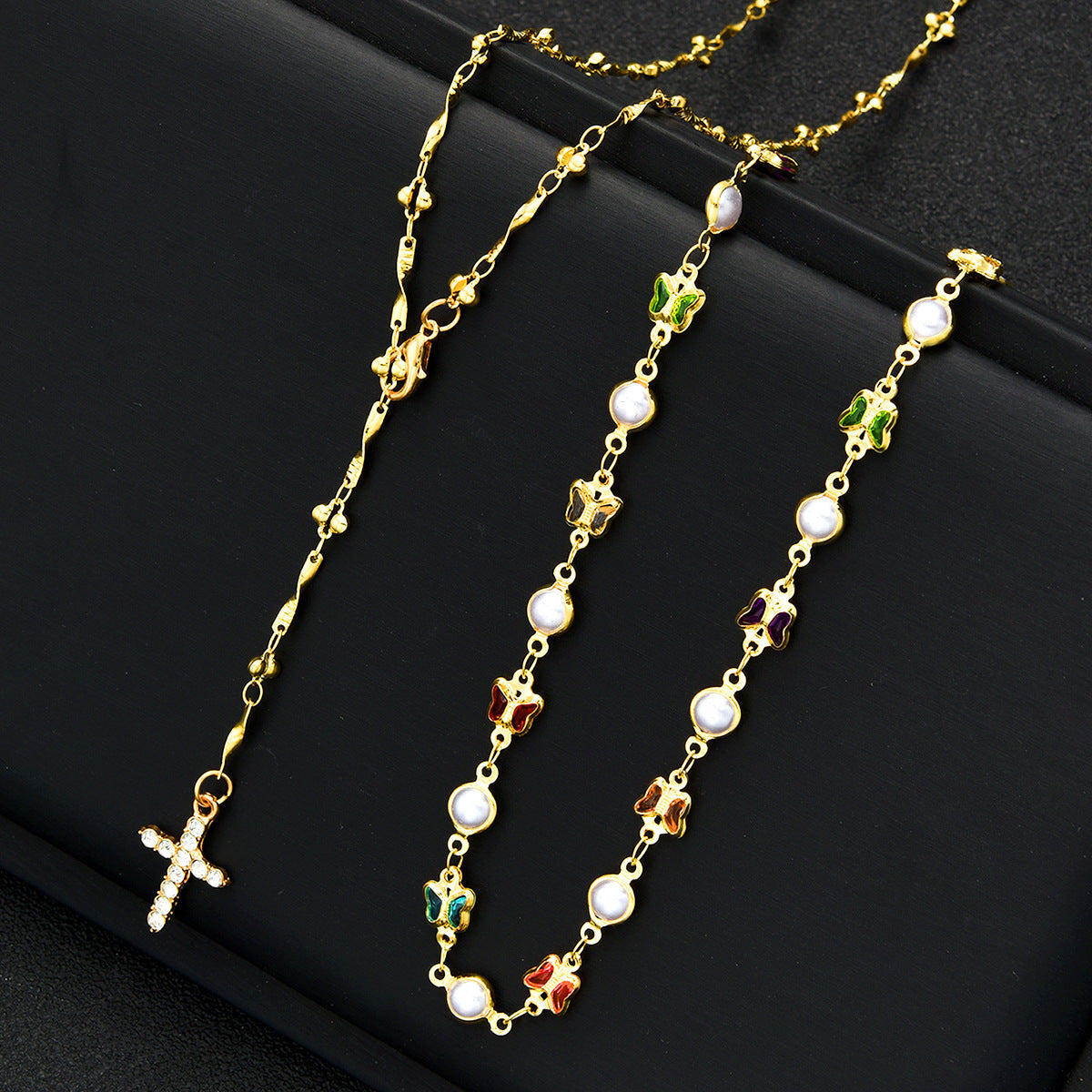Y-shaped Butterfly Pearl Necklace Set