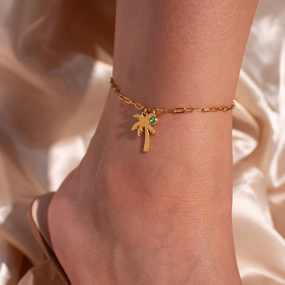 Palm Tree Birthstone Anklet