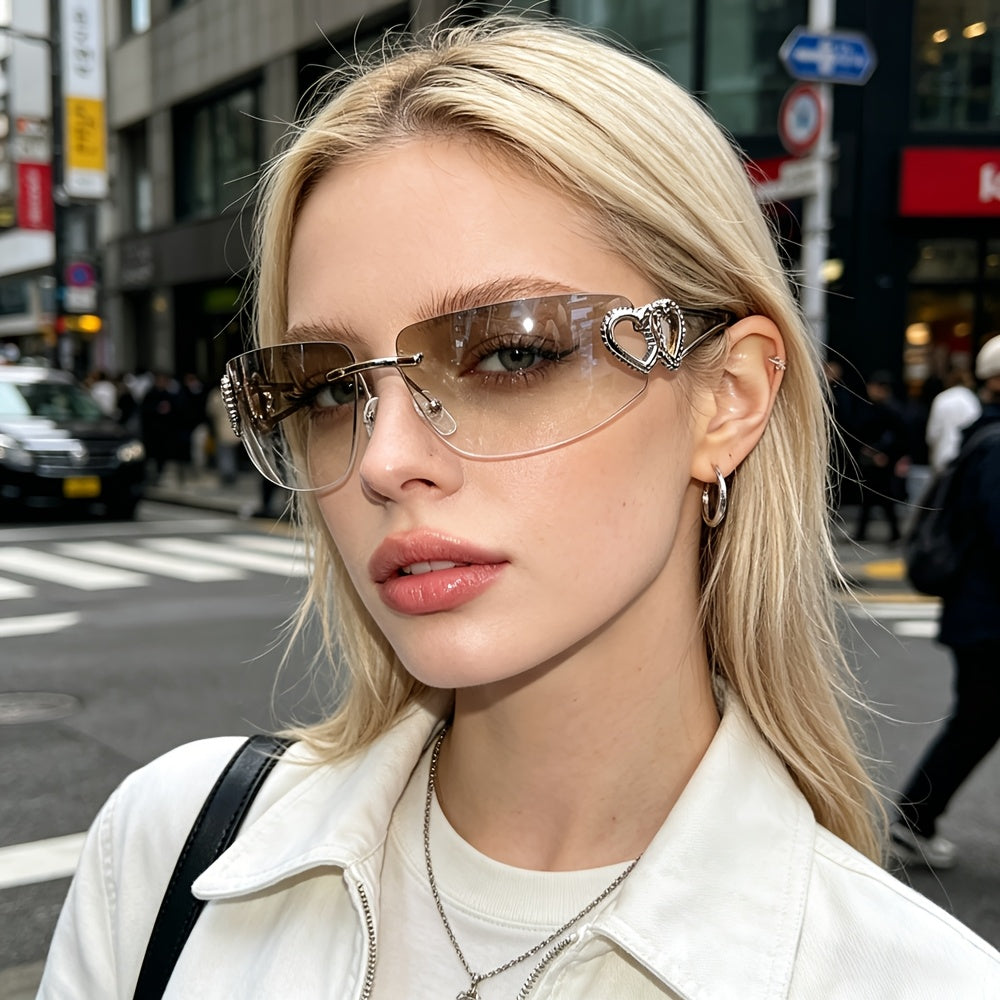 Rimless Heart Decor Sunglasses