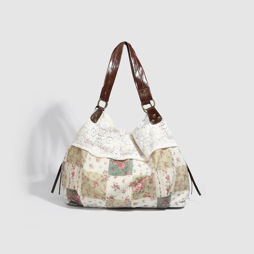 Floral Patchwork Hollow-Out Shoulder Bag