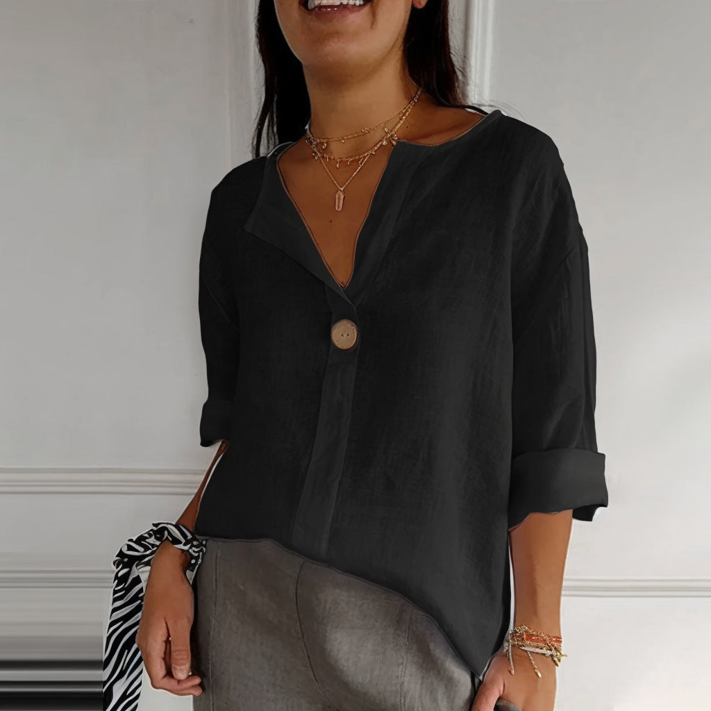 Cotton And Linen Button Top