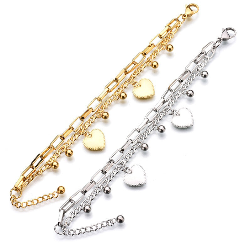 Mixed Chain Heart Charm Bracelet