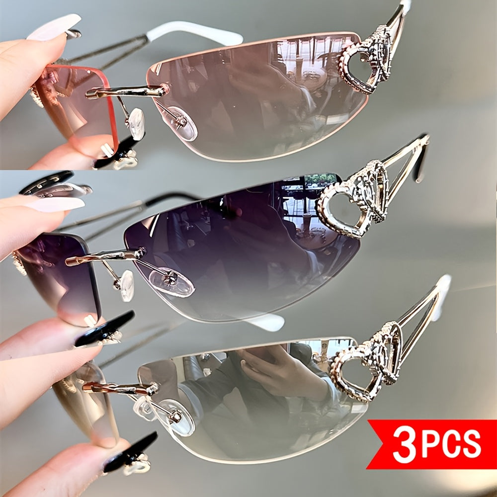 Rimless Heart Decor Sunglasses