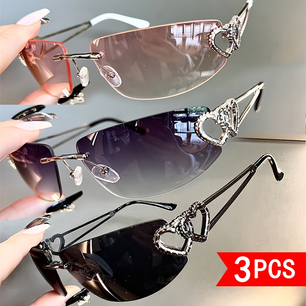 Rimless Heart Decor Sunglasses