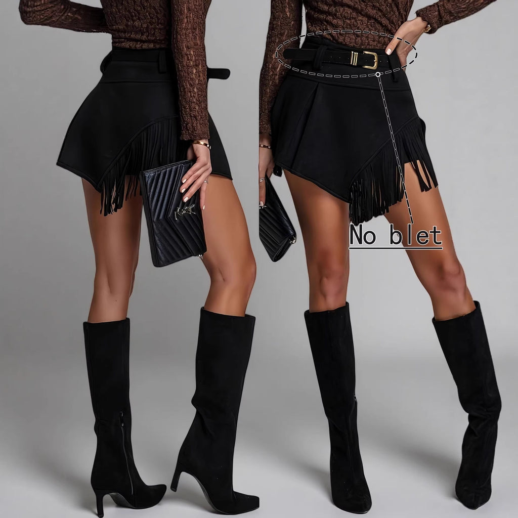 Faux Suede Fringed Skirt Pants