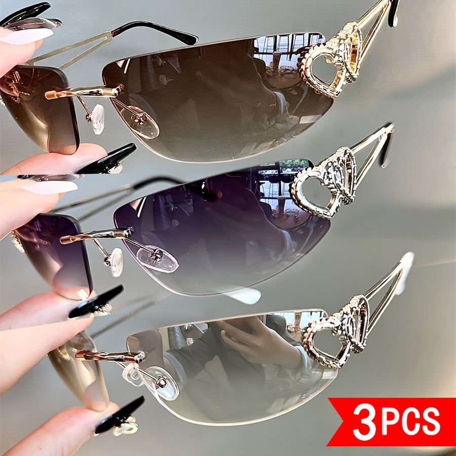 Rimless Heart Decor Sunglasses