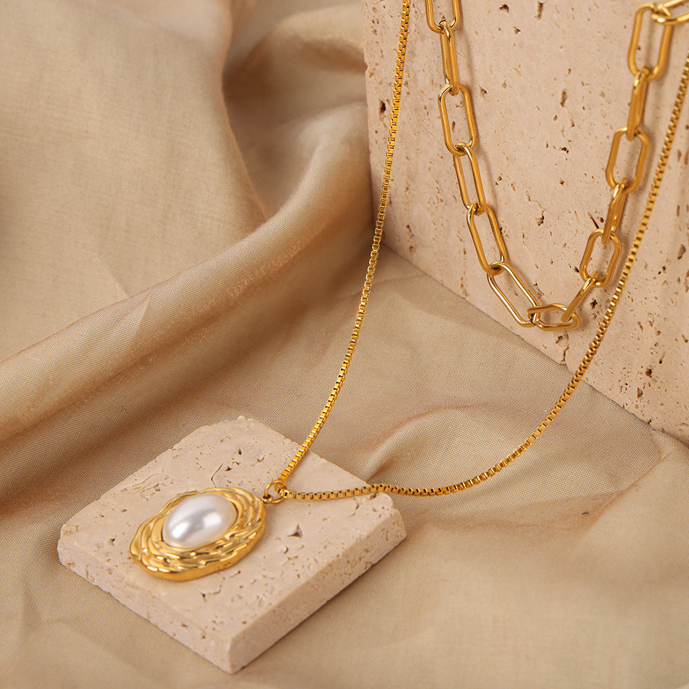 Pearl Textured Oval Necklace
