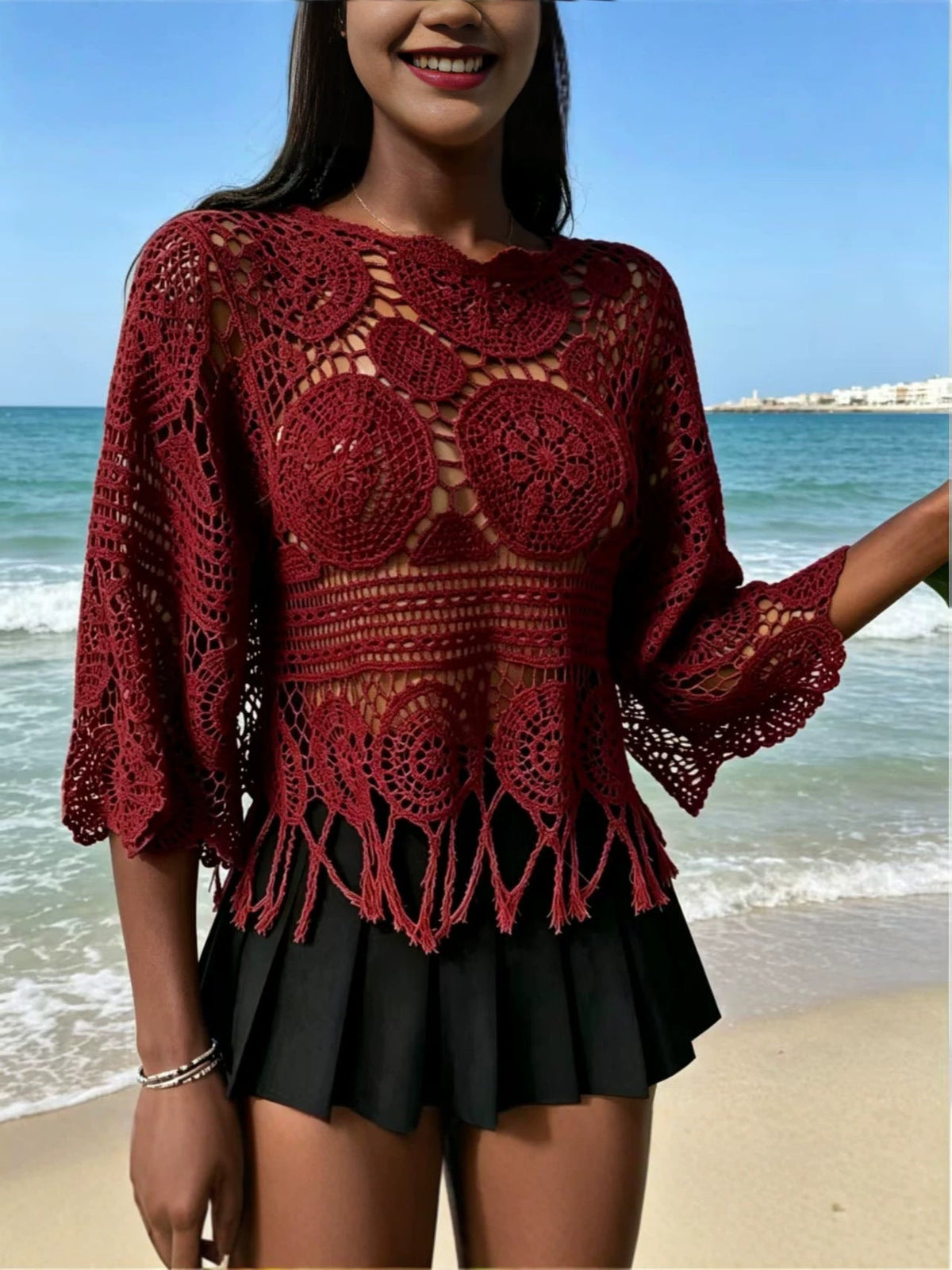 Crochet Openwork Knit Top