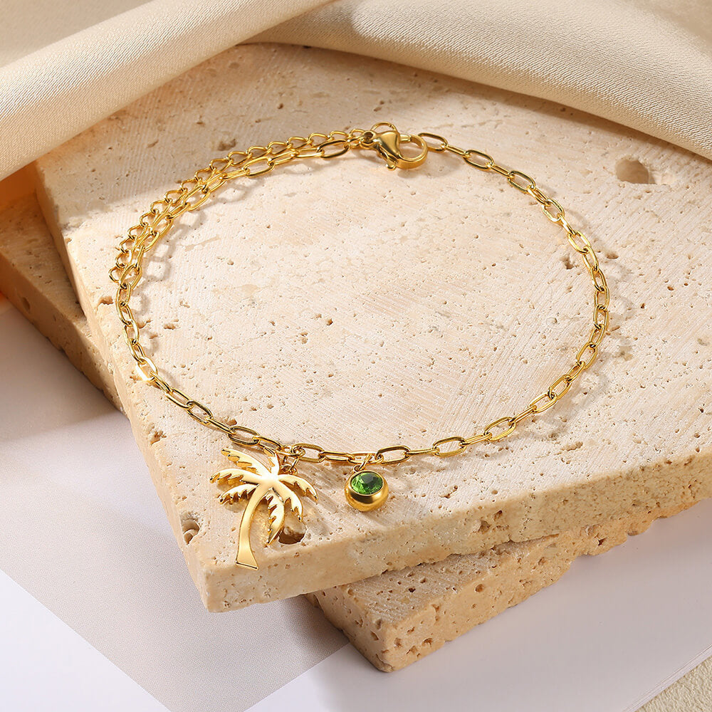 Palm Tree Birthstone Anklet