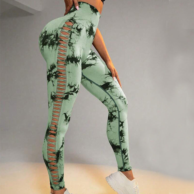 Hollow Tie Dye Printed Yoga Pant