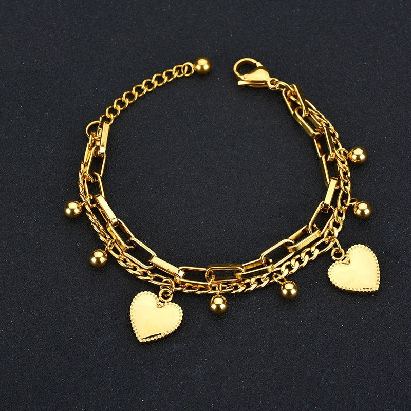 Mixed Chain Heart Charm Bracelet