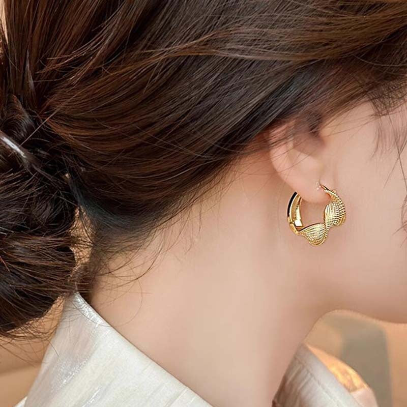 Gold Twisted Pleated Earrings