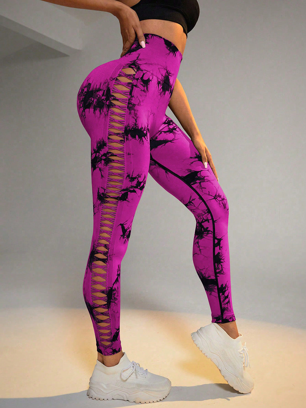 Hollow Tie Dye Printed Yoga Pant