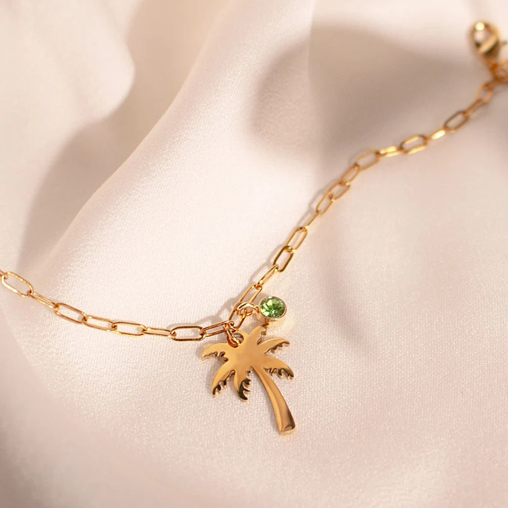 Palm Tree Birthstone Anklet