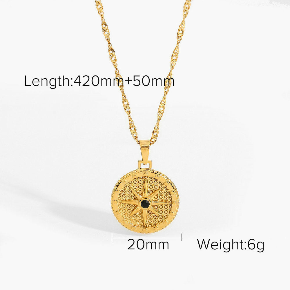 Round Eight Awn Star Black Diamond Necklace