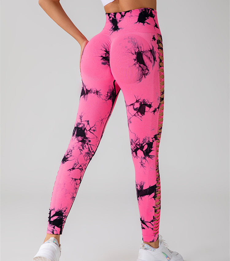 Hollow Tie Dye Printed Yoga Pant