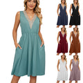 Lace Panel Sleeveless Dresss With Pocket