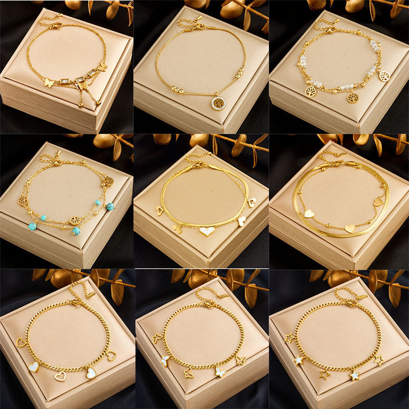 White Shell Life Tree Butterfly Anklet