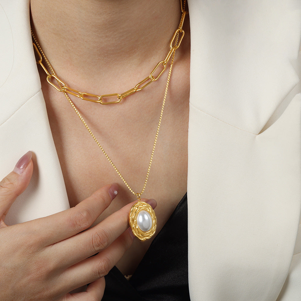 Pearl Textured Oval Necklace