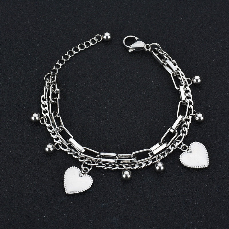 Mixed Chain Heart Charm Bracelet