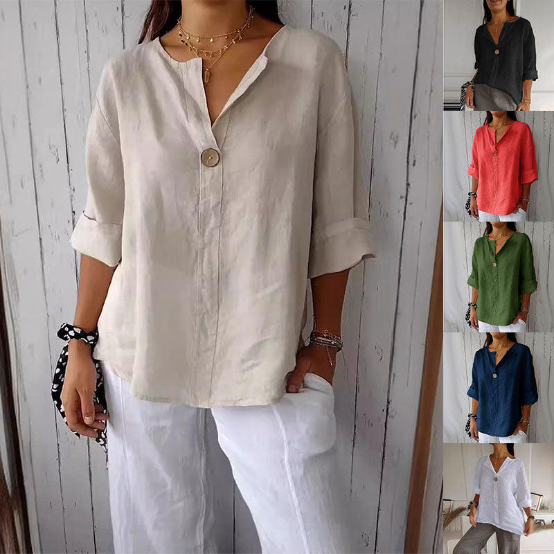 Cotton And Linen Button Top