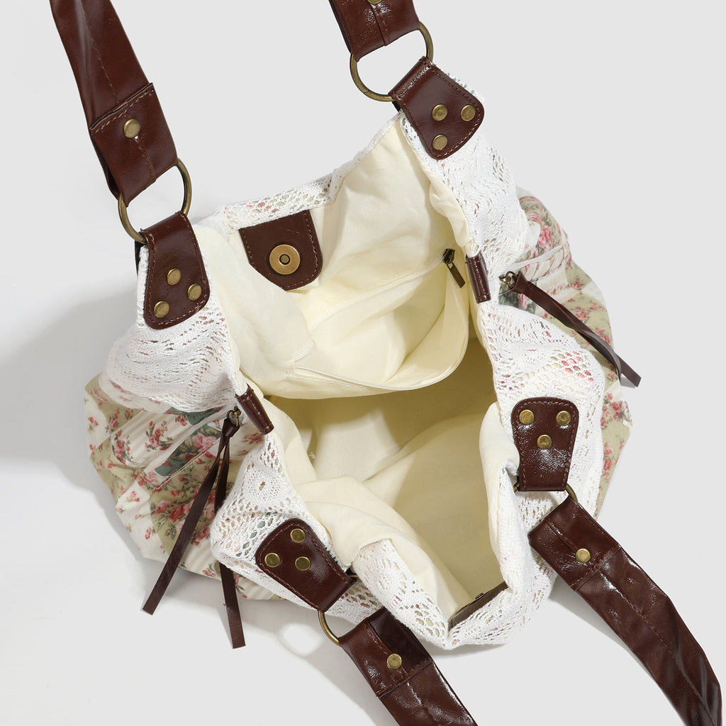 Floral Patchwork Hollow-Out Shoulder Bag
