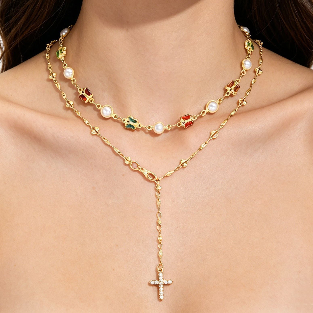 Y-shaped Butterfly Pearl Necklace Set