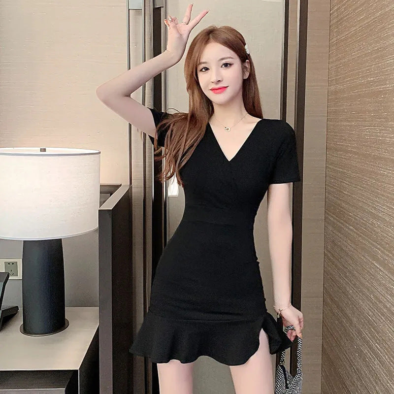 V-neck Hip High  Fish Tail Dress
