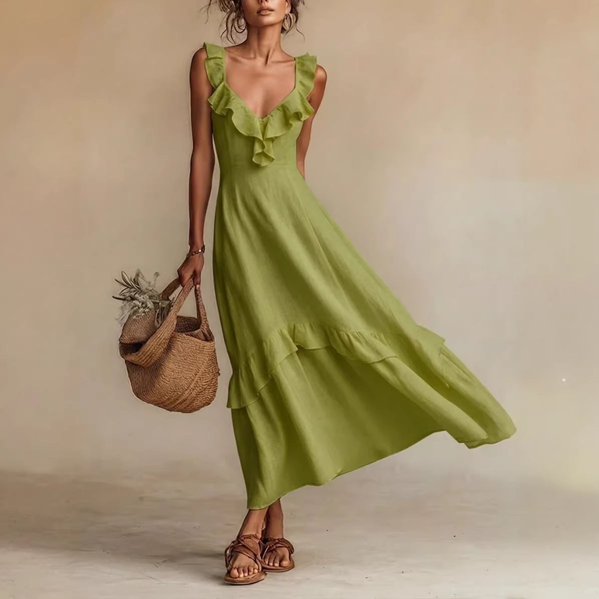 Ruffled Flutter Sleeves Dress