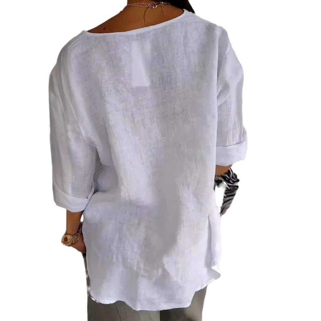 Cotton And Linen Button Top